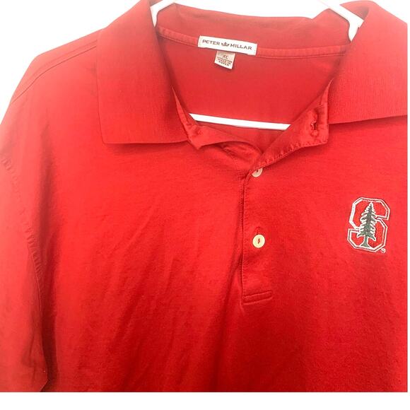 Peter Millar Polo Golf Shirt XL Red Mens 100% Cotton Stanford Logo - Picture 7 of 8